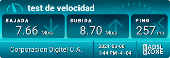 Tengo 7.66 de bajada y 8.70 de subida. Comprueba tu velocidad en http://www.testdevelocidad.es